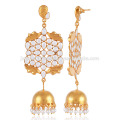 Cubic Zirconia, Pearl and Gold Plated Jhumka Earring